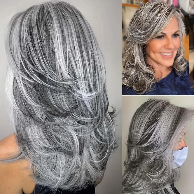 Women Wig with Hat Blond Synthetic Hair Full Wigs High Quality - Silver by dealonline.co.nz