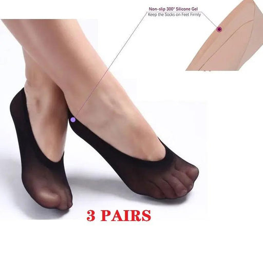 3 Pairs Comfortable Women Invisible Low Cut Anti Slippery Socks - BLACK by dealonline.co.nz