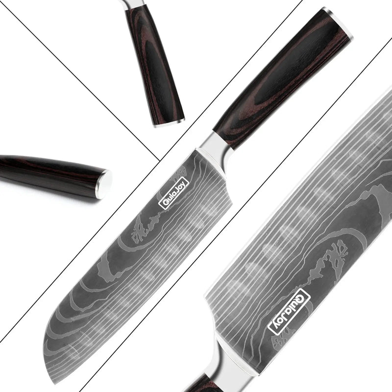 Qulajoy Santoku Knife, High Carbon Stainless Steel Chef Knife Japanese Kitchen Knives With Ergonomic Pakkawood Handle, Chopping Knife For Home Kitchen Cooking - Santoku Knife by China Dropship