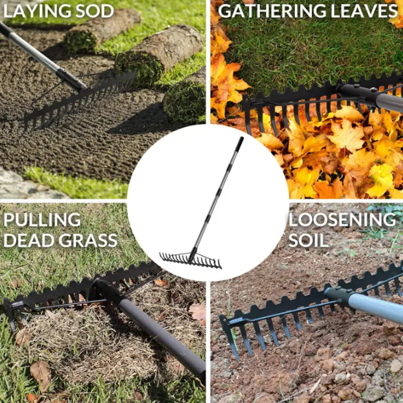 g8buynz g8buynz Multifunctional grass rake 17 Steel Tines Metal Head with Stainless Steel Handle Multifunctional grass rake 17 Steel Tines Metal Head with Stainless Steel Handle