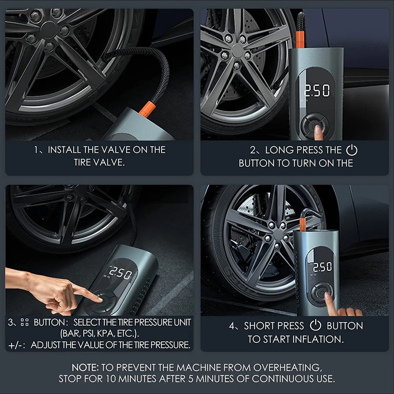 Cordless Tyre Inflator Portable Air Compressor by salelink.co.nz