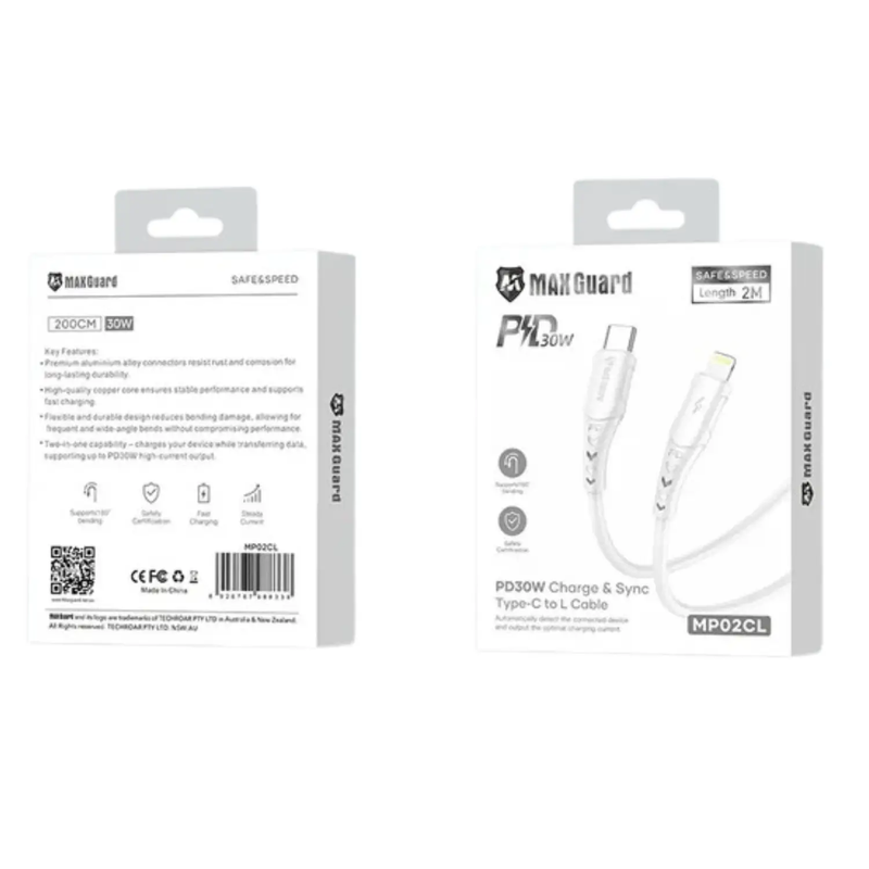 Maxguard 2m 30W Type-C to Lightning Cable MP02CL by 9eight5