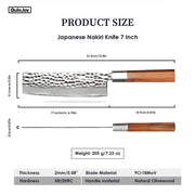Qulajoy Nakiri Knife 7 Inch - Hammered Japanese Vegetable Knife 9cr18mov Mirror Polishing Hand Forged Blade Kitchen Knife - Olivewood Handle With Sheath - Chef by China Dropship