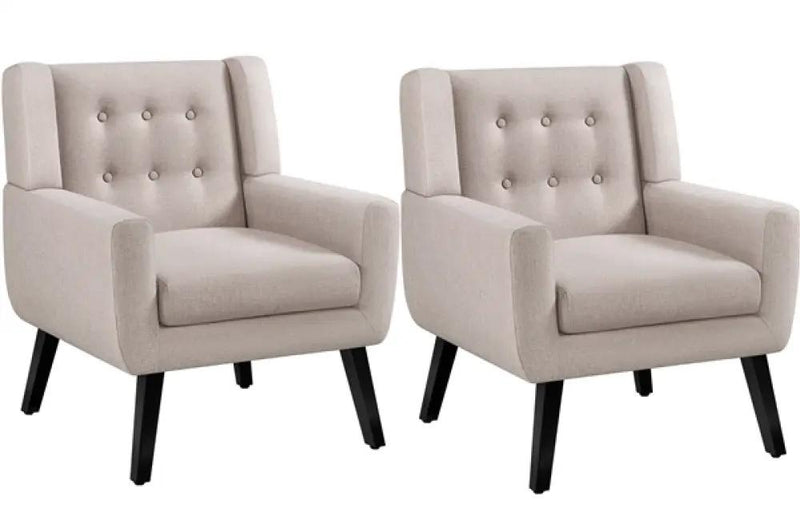 Set of 2 Button Tufted Armchairs with Solid Wood Legs by Yaheetech