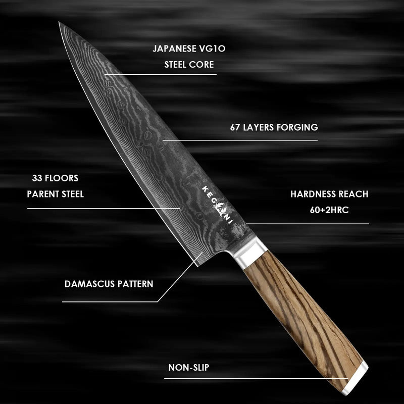 Kegani Chef Knife - 8 Inch Japanese Knife, 67 Layers Japanese VG-10 Damascus Steel Ultra Sharp Kitchen Knife, Professional Chef Knife Gyuto Knife- Ergonomic FullTang Handle - Chef Knife by China Dropship