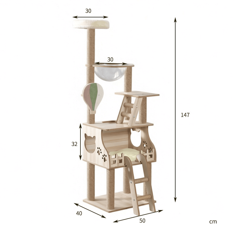 dealonline.co.nz Deal Online NZ 147cm Solid Wood Cat Tree Tower With Multiple Levels And Cozy House 147cm Solid Wood Cat Tree Tower With Cozy House