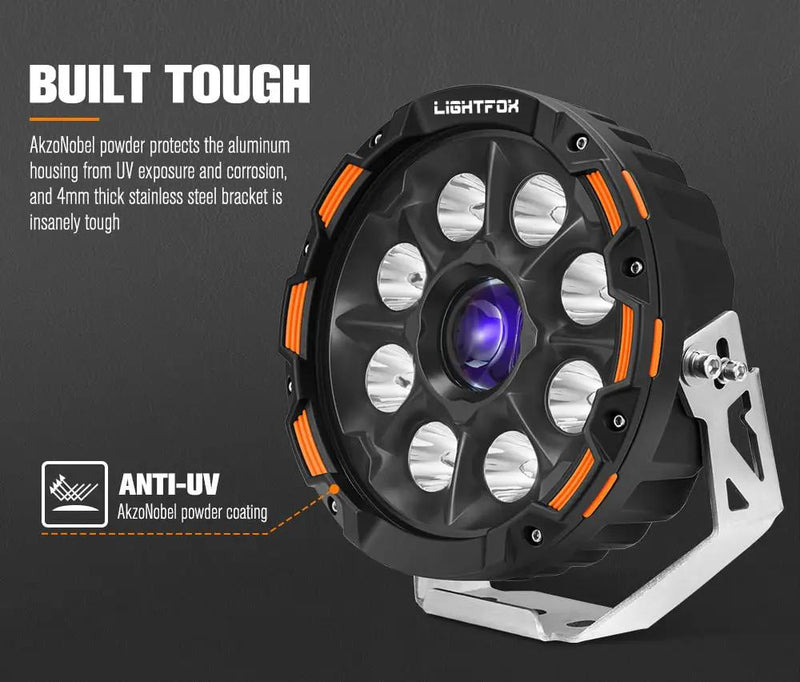 Lightfox 9inch LED Driving Light 1 Lux @ 2,226m IP68 15,046 Lumen by Kiwi Offroad