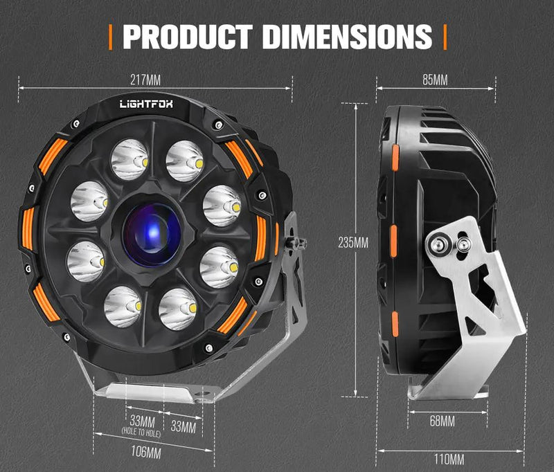 Lightfox 9inch LED Driving Light 1 Lux @ 2,226m IP68 15,046 Lumen by Kiwi Offroad