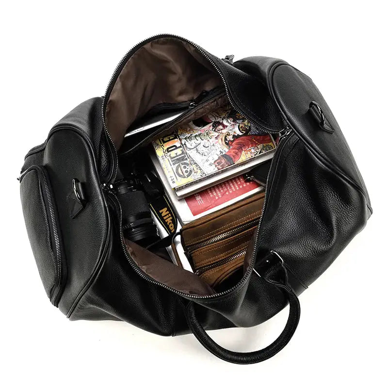 Leather Business Travel Bag - Premium Duffel with Multiple Compartments | Black & Bronze by Mead's Supply & Equipment Outfitters limited