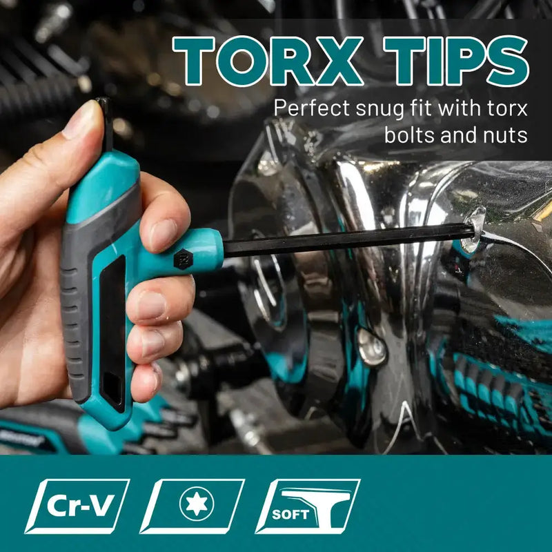Habicare 9 Piece T-Handle Torx Wrench Set T10–T50 Two-Tip Star Wrenches 9 Piece T-Handle Torx Wrench Set T10–T50 Two-Tip Star Wrenches
