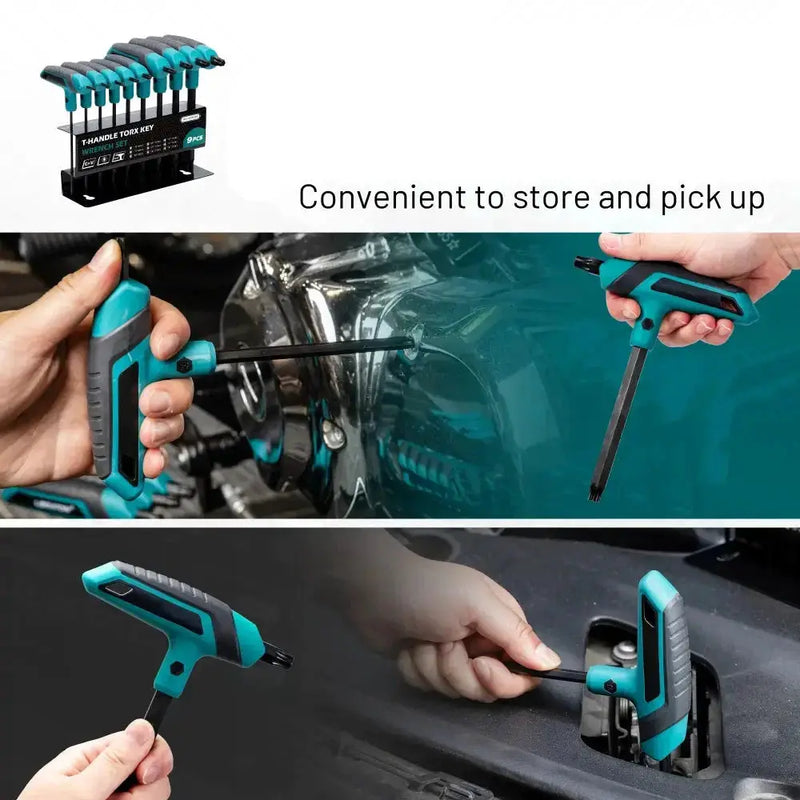 Habicare 9 Piece T-Handle Torx Wrench Set T10–T50 Two-Tip Star Wrenches 9 Piece T-Handle Torx Wrench Set T10–T50 Two-Tip Star Wrenches