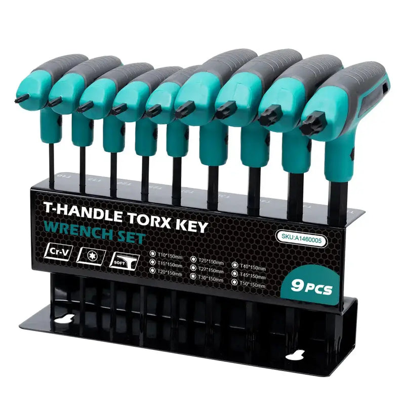 Habicare 9 Piece T-Handle Torx Wrench Set T10–T50 Two-Tip Star Wrenches 9 Piece T-Handle Torx Wrench Set T10–T50 Two-Tip Star Wrenches