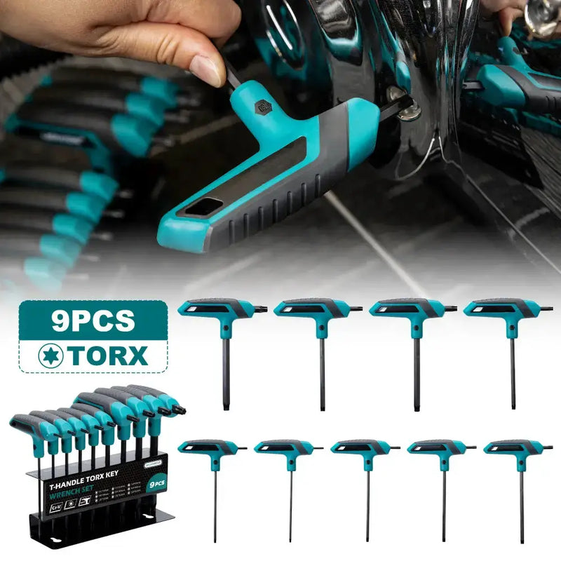 Habicare 9 Piece T-Handle Torx Wrench Set T10–T50 Two-Tip Star Wrenches 9 Piece T-Handle Torx Wrench Set T10–T50 Two-Tip Star Wrenches