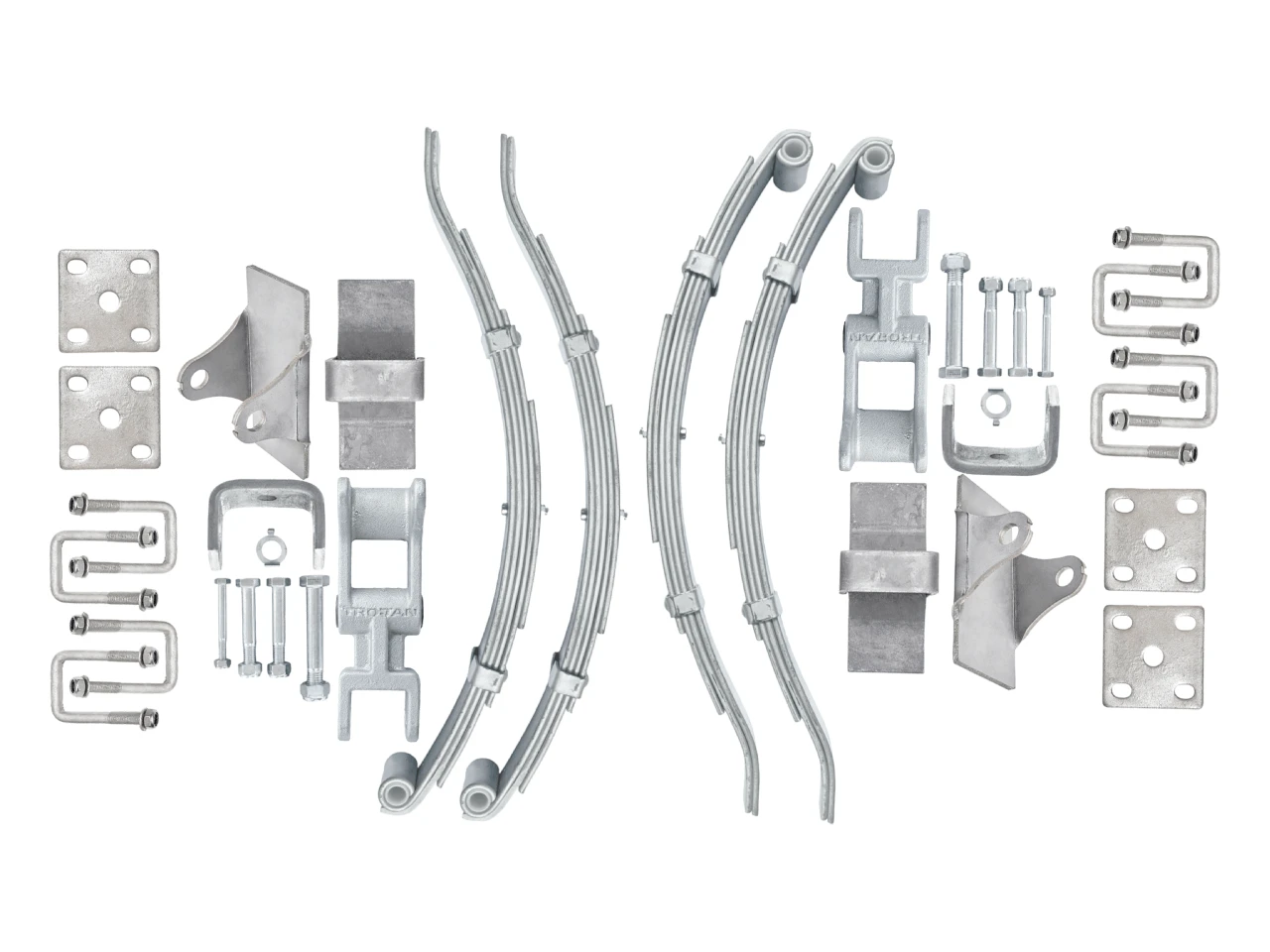 Eye to Slipper - 2500kg - 5-leaf 50x6mm - Pair, includes various mounting hardware and components.