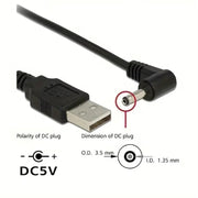 Barrel Jack Power Cable (Elbow) - 3.5mm x 1.35mm charger (Black) 1m by 9eight5