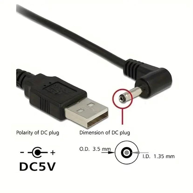Barrel Jack Power Cable (Elbow) - 3.5mm x 1.35mm charger (Black) 1m by 9eight5
