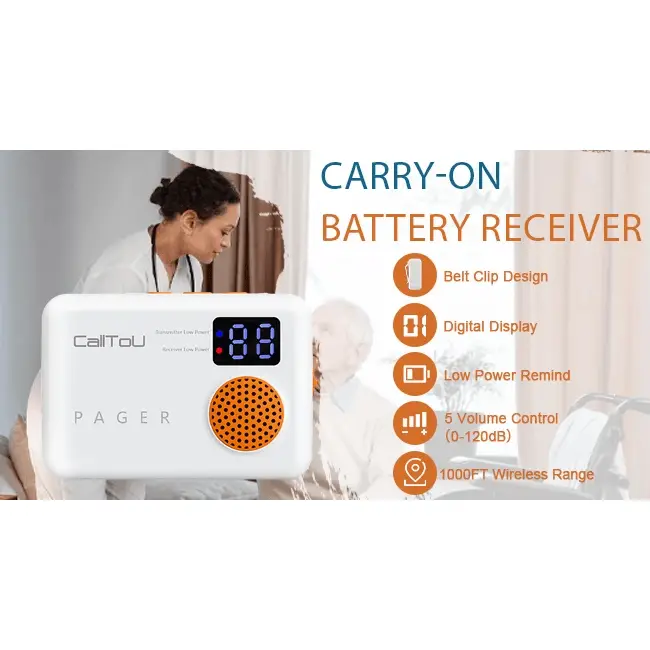 Wireless Caregiver Pager with 2 SOS Buttons (Up to 300mtrs range) by Eldertech