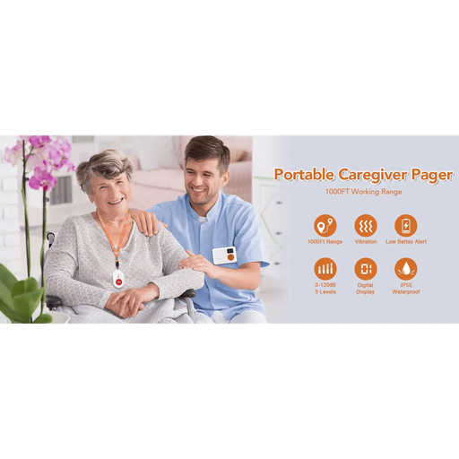 Wireless Caregiver Pager with 2 SOS Buttons (Up to 300mtrs range) by Eldertech