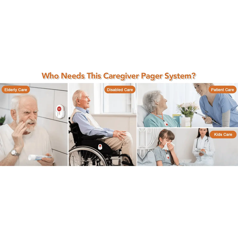 Wireless Caregiver Pager with 2 SOS Buttons (Up to 300mtrs range) by Eldertech