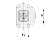 Diagram of a 50x50mm mounting plate for a straight beam axle, showing precise measurements and design details.
