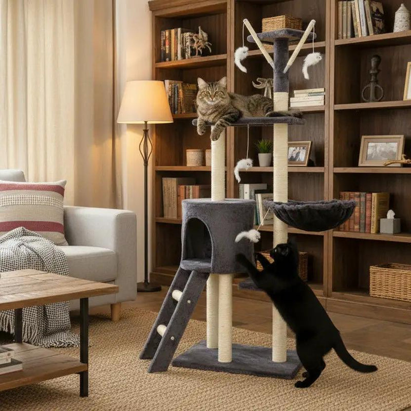 148cm Cat Tree House Scratching Post Condo - Dark GREY by dealonline.co.nz