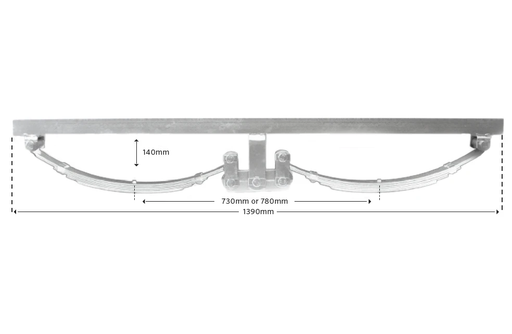 Double Eye Rocker Type image showing dimensions 1390mm wide, 140mm height, featuring rocker design for trailers.