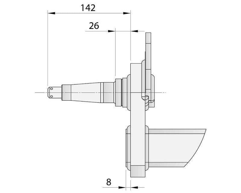 Drop Beam Axle design schematic with dimensions, showing side view and measurement details for assembly.