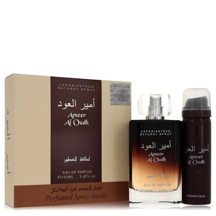 Ameer Al Oudh Gift Set - 3.4 oz Eau De Parfum Spray + 1.7 oz Perfumed Spray by Lattafa -- by Brands HD