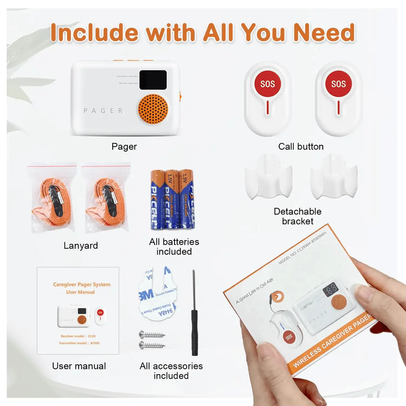 Wireless Caregiver Pager with 2 SOS Buttons (Up to 300mtrs range) by Eldertech