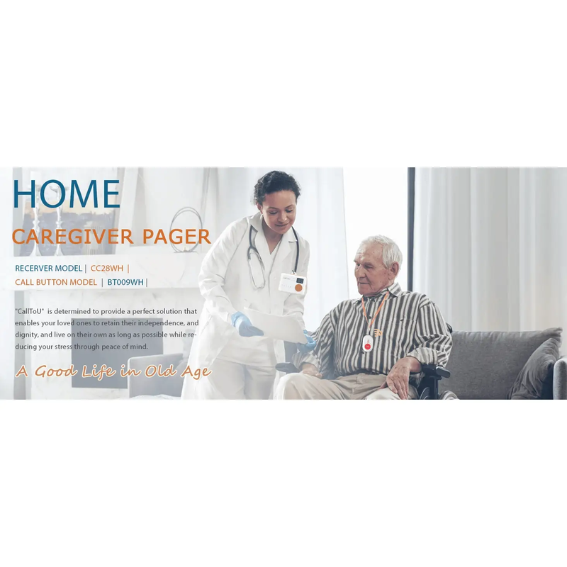 Wireless Caregiver Pager with 2 SOS Buttons (Up to 300mtrs range) by Eldertech