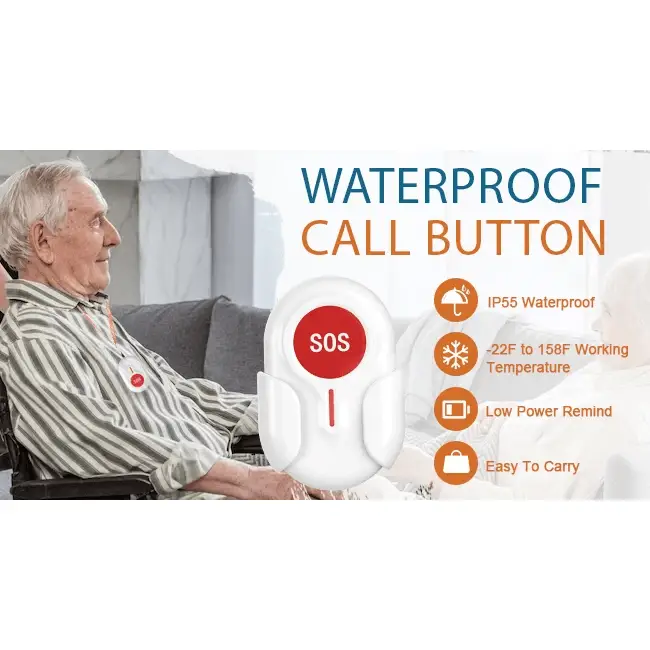 Wireless Caregiver Pager with 2 SOS Buttons (Up to 300mtrs range) by Eldertech