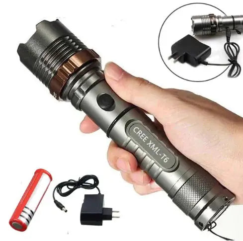 T6 LED Tactical Flashlight - Adjustable Focus Rechargeable Torch with 5 Modes by Mead's Supply & Equipment Outfitters limited