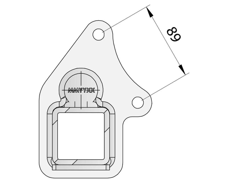 Overlay Beam Axle - 1500kg - Galvanised - 65SQ technical drawing with dimensions.