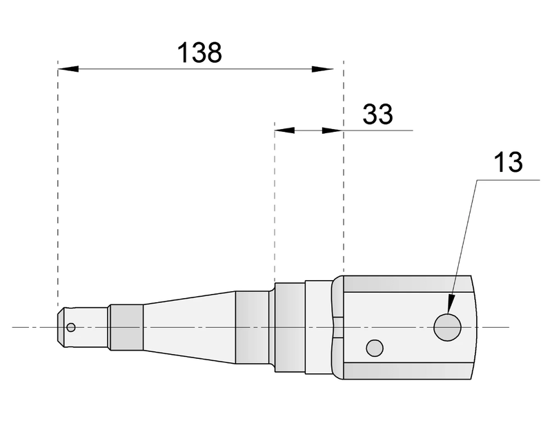 Technical drawing of a component with dimensions: 138mm length, 33mm width, and 13mm height.
