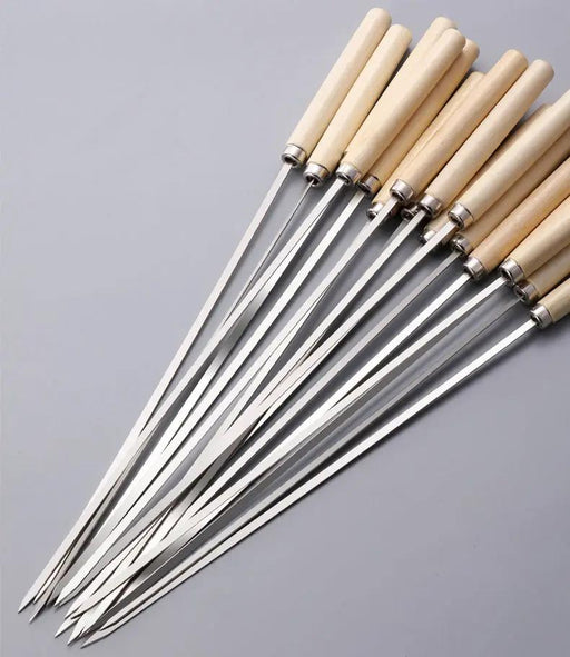(20PCS/PACK) L 33.5cm Wooden Handle Stainless Steel BBQ Skewers by dealonline.co.nz