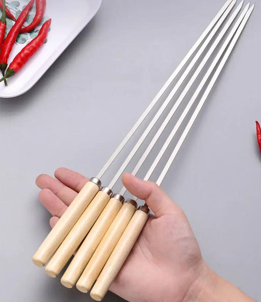 (20PCS/PACK) L 33.5cm Wooden Handle Stainless Steel BBQ Skewers by dealonline.co.nz