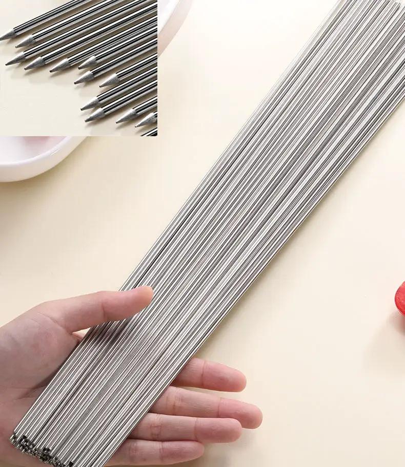 100pcs L 35cm Stainless Steel BBQ Skewers Round Roast Needle Stick Shish Kebab by dealonline.co.nz