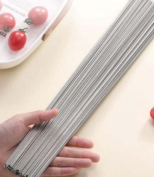 100pcs L 35cm Stainless Steel BBQ Skewers Round Roast Needle Stick Shish Kebab by dealonline.co.nz
