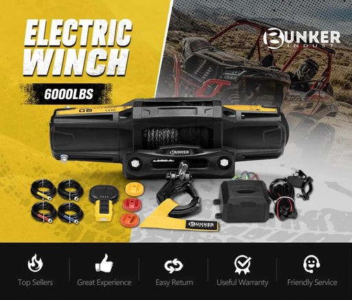 Bunker Indust 6000LBS/2722KGS Electric Winch 12V Synthetic Rope Wireless UTV ATV by Kiwi Offroad