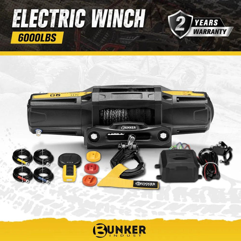 Bunker Indust 6000LBS/2722KGS Electric Winch 12V Synthetic Rope Wireless UTV ATV by Kiwi Offroad