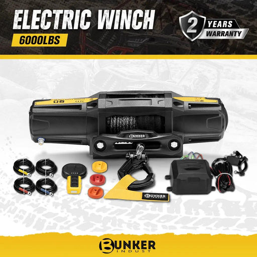 Bunker Indust 6000LBS/2722KGS Electric Winch 12V Synthetic Rope Wireless UTV ATV by Kiwi Offroad