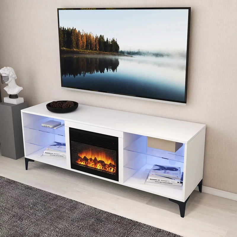 'Dante' RGB LED Lighting TV Unit With Electric Fireplace by sue-e furniture