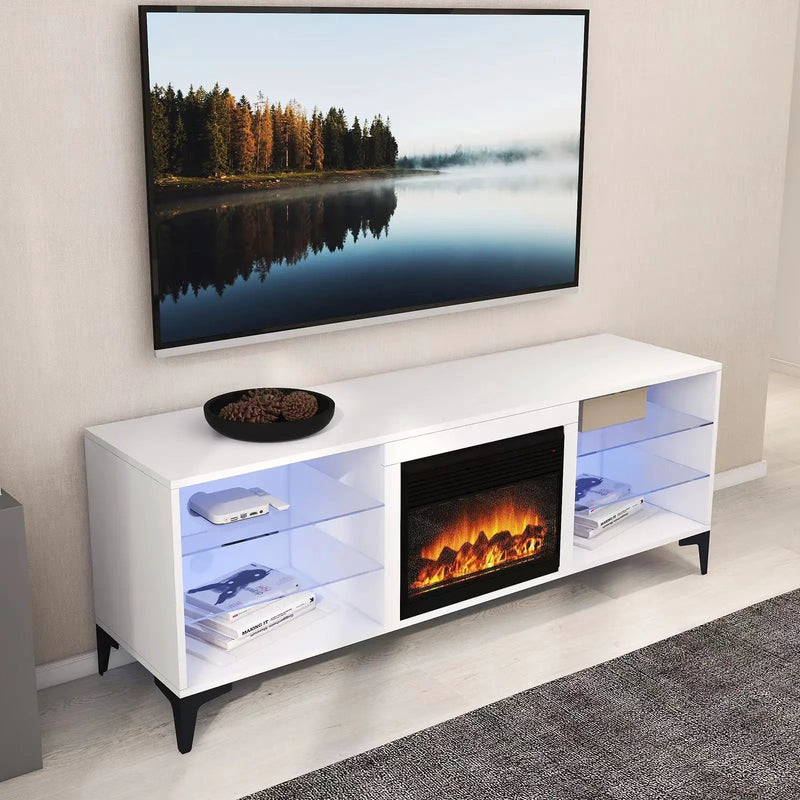 'Dante' RGB LED Lighting TV Unit With Electric Fireplace by sue-e furniture