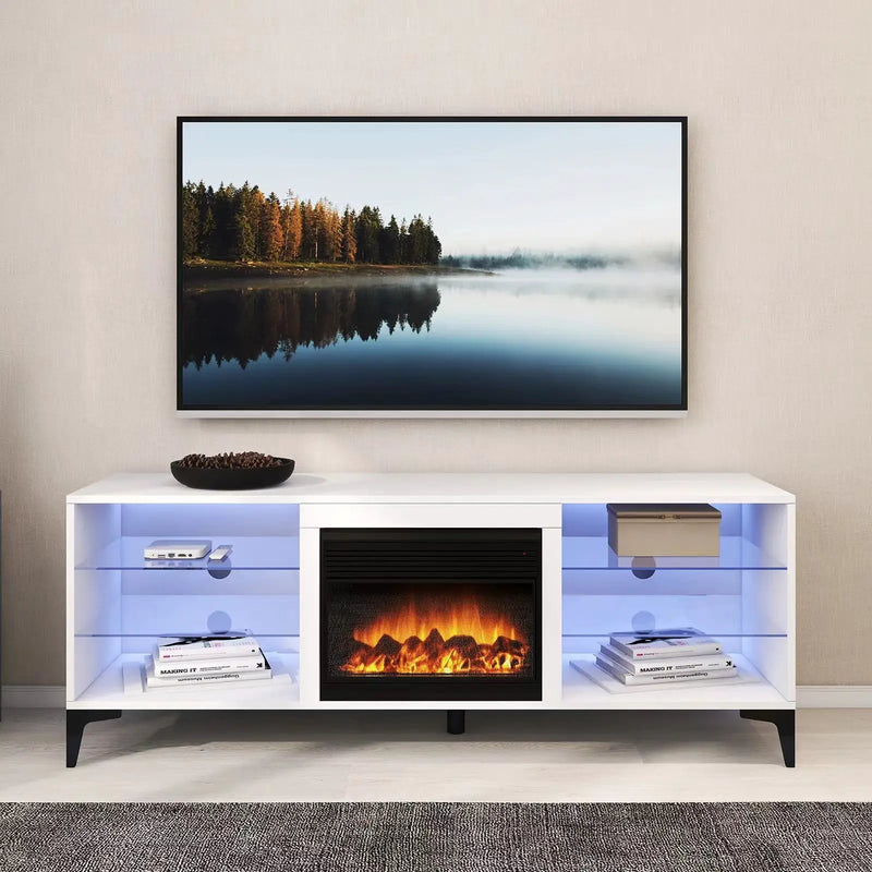 'Dante' RGB LED Lighting TV Unit With Electric Fireplace by sue-e furniture