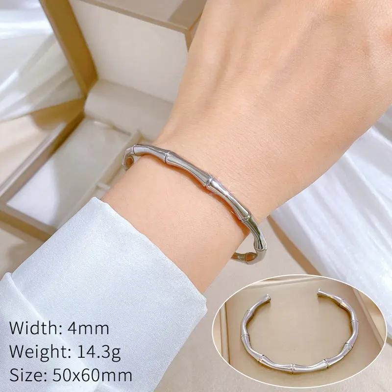 Silver Bamboo Bangle Bracelet by Poppy Gifts
