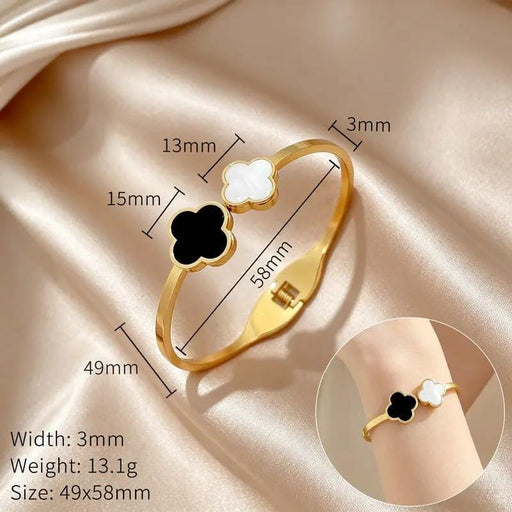 Poppy Gifts Jewellery Midnight & Pearl Clover Gold Bangle Bracelet Midnight & Pearl Clover Gold Bangle Bracelet