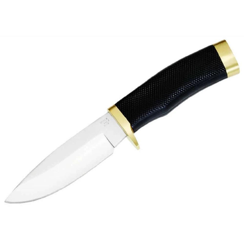 Buck 692 Vanguard fixed blade knife with a black handle and stainless steel blade, ideal for big-game hunters.