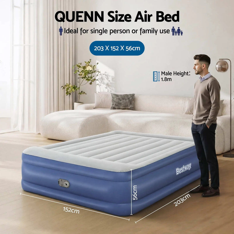 SportZone.co.nz Outdoor Recreation > Camping > Inflatable Mattresses Bestway Queen Air Mattress with Built-in Pump Tritech Inflatable Bed 56cm Bestway Queen Air Mattress with Built-in Pump Tritech Inflatable Bed 56cm