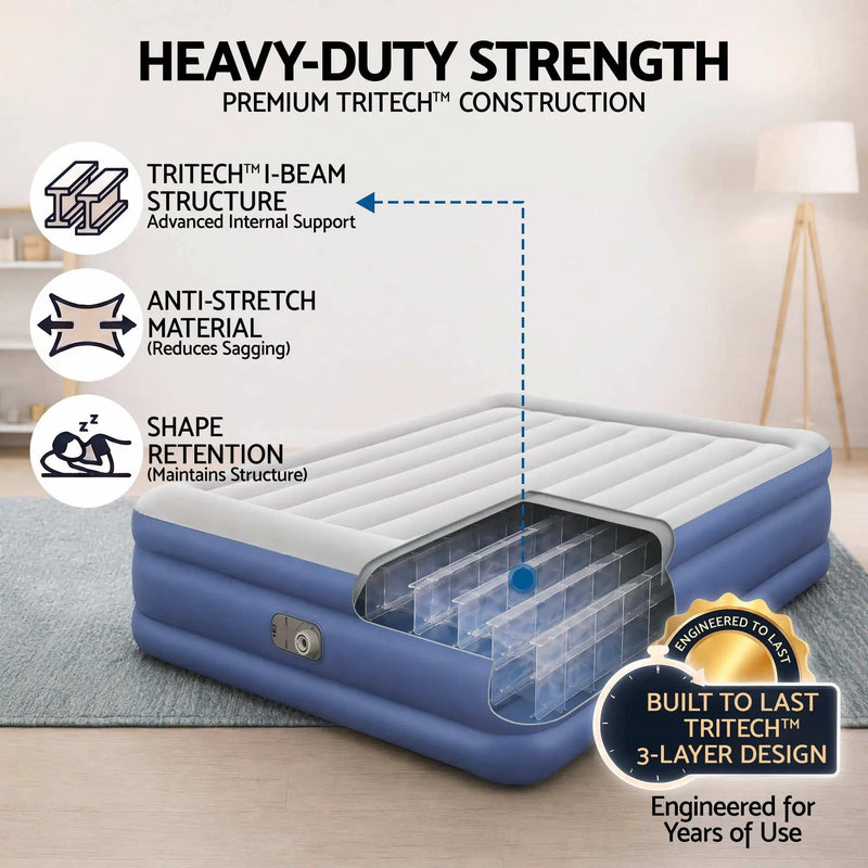 SportZone.co.nz Outdoor Recreation > Camping > Inflatable Mattresses Bestway Queen Air Mattress with Built-in Pump Tritech Inflatable Bed 56cm Bestway Queen Air Mattress with Built-in Pump Tritech Inflatable Bed 56cm