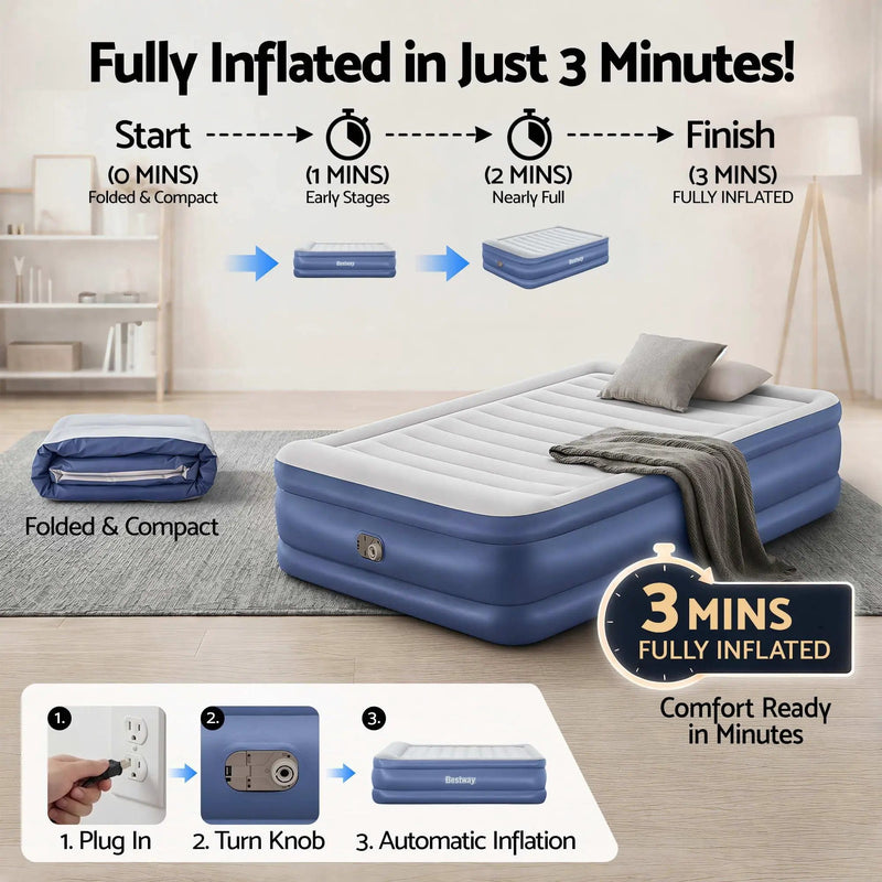 SportZone.co.nz Home & Garden > Inflatable Mattress Bestway Queen Air Mattress with Built-in Pump Tritech Inflatable Bed 61cm Bestway Queen Air Mattress with Built-in Pump Tritech Inflatable Bed 61cm